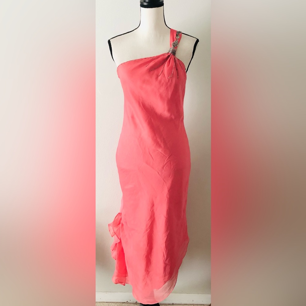 VTG Beaded One Shoulder Midi Dress